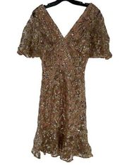 Dress the Population NEW  Cocktail Dress Party Gold Sequin Pink Nude Size Small