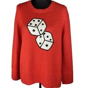 Kate Spade Sequins Dice Crewneck Sweater Size M Medium Red White Alpaca Wool