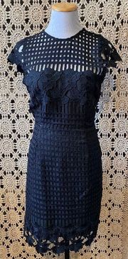 Black Laser Cut Floral Lace Double Zip Dress S