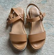 A New Day Brown, Tan Woven & White Sandals | Size 7