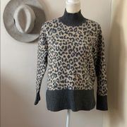 marled reunited clothing •leopard ribbed trim mock sweater