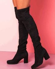 Unisa Black Over The Knee Stretch Heeled Boots Size 6.5 Medium Faux Suede NWOT
