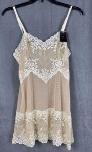 New Wacoal Embrace Lace Chemise Size XL Sand Ivory Floral Lace Sheer Nylon Blend