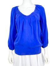 Diane Von Furstenberg Royal Blue Silk Blouse V Neck Business Casual Size 2