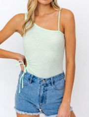 Green One Shoulder Cutout Thong BodySuit New