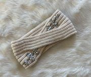 Cream & Silver Knit Jewel Embellished Winter Headband