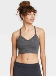 ✨ Charcoal Heather Grey Strappy Longline Brushed Jersey Sports Bra✨