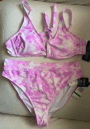 NWT California Waves 2 pc Tie Dyed Pink Bikini Swimsuit Size L