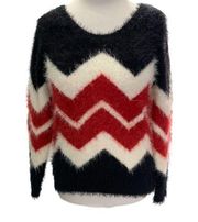 My Michelle Takara ladies Chevron pattern black pullover sweater NEW medium