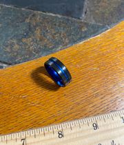 Stainless Steel Ring Size 11 With Blue Inlay