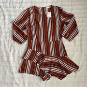 NWT Rust Stripe Long Sleeve Ruffle Romper Size Medium