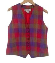 CARLISLE X VINTAGE Vest Size 10 Madras Plaid 100% Silk Chinese Knots Festival