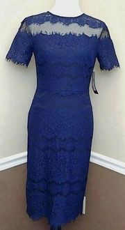 NEW Sangria ModCloth Dark Blue Lace Black Sheer Cutout Short Sleeve Dress Size 4