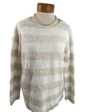 Joseph A Women’s Sz large Eyelash Sweater Pull Over Cream Stripe Soft Stretch