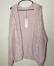 NWT Woven Heart Lavender Chunky Cable Oversized Fluffy Cardigan Sweater size S