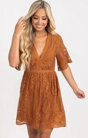 Light My Fire Mini Lace Dress, Burnt Orange, Size Medium, Bella Ella Boutique