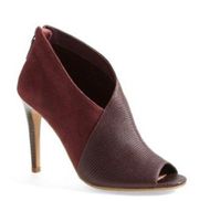 Halogen Riley Brown Leather Suede Open Toe Asymmetric Ankle Bootie