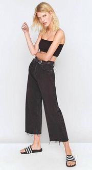 Faded Black Floods Wide Leg High Waist Cropped Jeans stretch womens 27