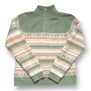 Woolrich Sweater Green Cream Fair Isle Knit Neutral Knit Pullover Fleece Lined