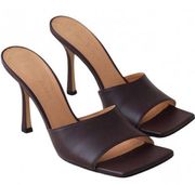 Bottega Veneta Square Toe Leather Slide Sandals Brown Women's 39 / 8.5