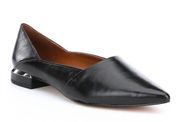 H by Halston Charlotte Pointy Toe Leather Flat Black Silver Trim Size 8