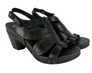 Dansko Nina Heels Sandals Womens 38 Graphite Black Leather Buckle Open Toe Shoes