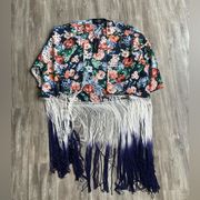 Romeo & Juliet Couture Fringe Kimono Floral Navy Small