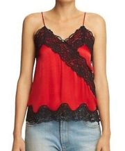 Red Dorine Black
Lace Trim Silk Camisole Tank top