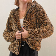 EUC $200 Rachel Zoe Faux Fur Cheetah Hooded Zip Up Jacket