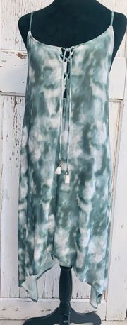 Green Tie Dye Asymmetrical Hem Line Sundress