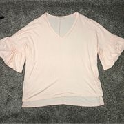 Promesa Women’s Pink Ribbed Ruffle Bell Sleeve Blouse Size Medium