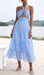 Cut Out Ruffle Gingham Halter neck dress