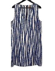 Anne Klein Womens Mini Shift Dress Sleeveless Abstract Zip Back V Neck Blue 14