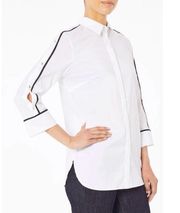 Ming Wang White Button Split Sleeve Cotton Poplin Blouse Large