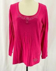 Harley Davidson Womens Pink Scoop Neck Long Sleeve Blouse Top Size XL