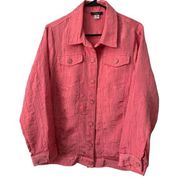 Notations Womens Jacket Size 1X Coral Shiny Button Down Polyester Rayon Crinkle