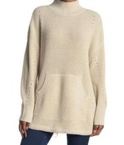 RDI mock neck kangaroo pocket ribbed tunic sweater