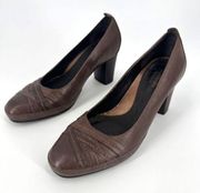 Clarks Artisan Women's Leather Active Air Pump Block Heels Shoes Brown Size 7M