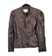 Xhilaration Womens Brown Faux Leather Coated Full Zip Biker Moto Jacket Size XXL