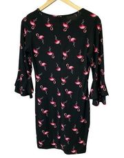 Kadence, boutique, gorgeous flamingo print, flared sleeves, mini dress, size LG