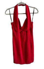 Nicole Miller Women's 10 Red Sexy Sleeveless Zip Up Halter Neck Mini Dress