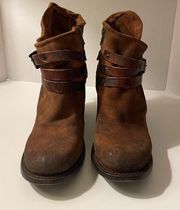 Freebird by Stevens Blaze Leather Brown Ankle Booties w Straps Size 9