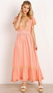 Cleobella Embroidered Eyelet Plunge Camelia Maxi Dress