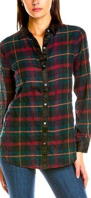 J. McLaughlin Leal Blouse in Dark Plaid Women's Size Small Cotton Blouse