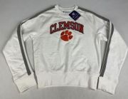 Clemson Champion Pullover Sweatshirt White/Gray Embroidered NEW Medium M Crop
