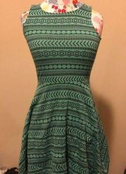 Green Geo Fit&Flare Dress