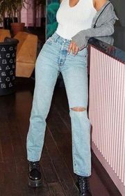 Revice Button Fly Distressed Back Rip Thigh Straight Leg Jeans Size 24
