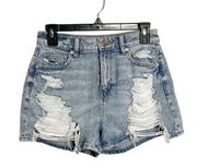 American Eagle  Denim Mom Short Distressed Ripped Size 0 Blue Jean Shorts