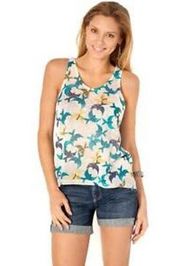 Torn by Ronny Kobo Kristen Tank Top Women MEDIUM Cream Bird Print Knit