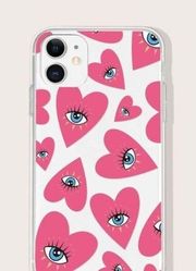 IPHONE 13 PRO MAX Pink Heart Evil Eye Pattern Phone Case